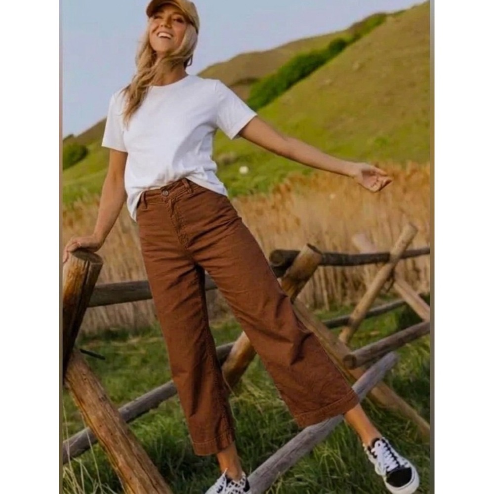 We The Free Free People Patti Wide Leg Crop Twill Pants High Waist Brown Sz 24